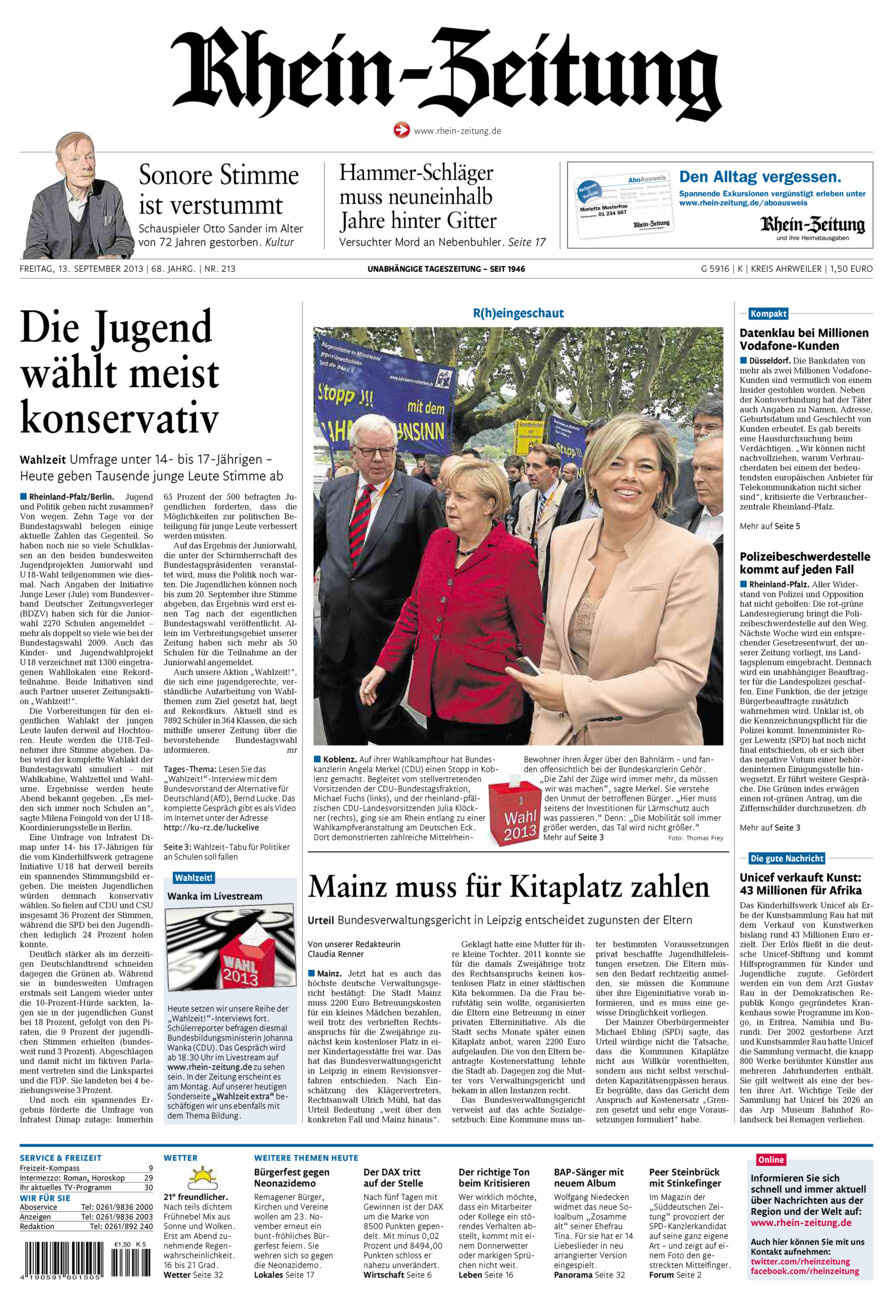 Rhein-Zeitung Kreis Ahrweiler vom Freitag, 13.09.2013