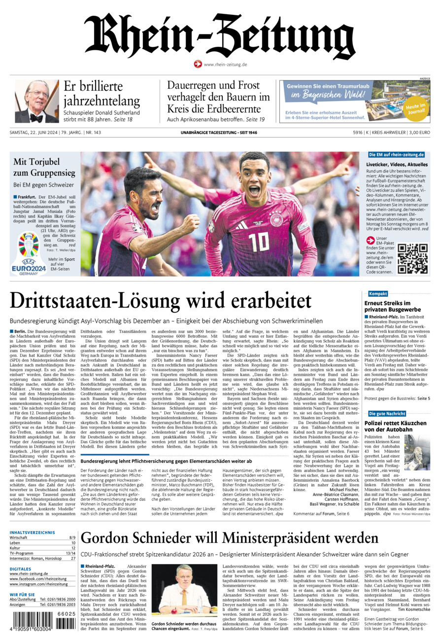 Rhein-Zeitung Kreis Ahrweiler vom Samstag, 22.06.2024