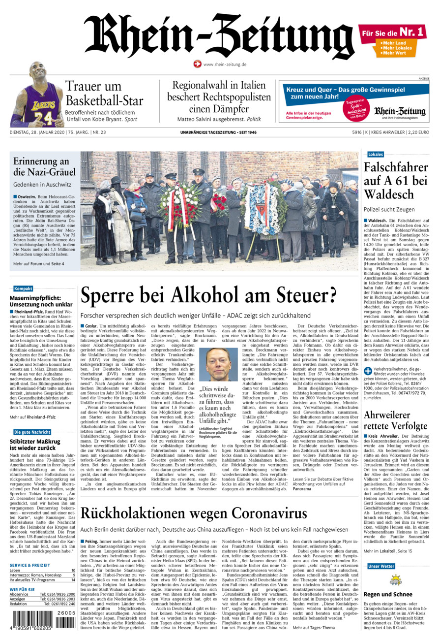 Rhein-Zeitung Kreis Ahrweiler vom Dienstag, 28.01.2020