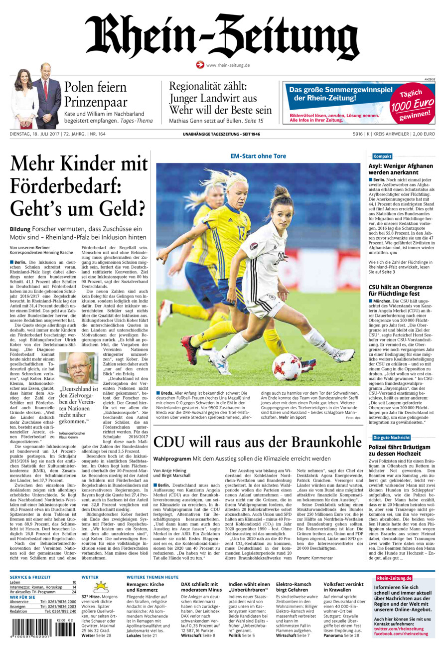 Rhein-Zeitung Kreis Ahrweiler vom Dienstag, 18.07.2017