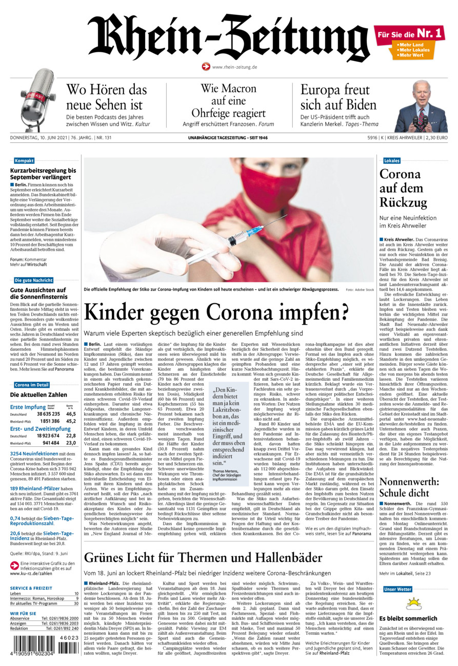 Rhein-Zeitung Kreis Ahrweiler vom Donnerstag, 10.06.2021
