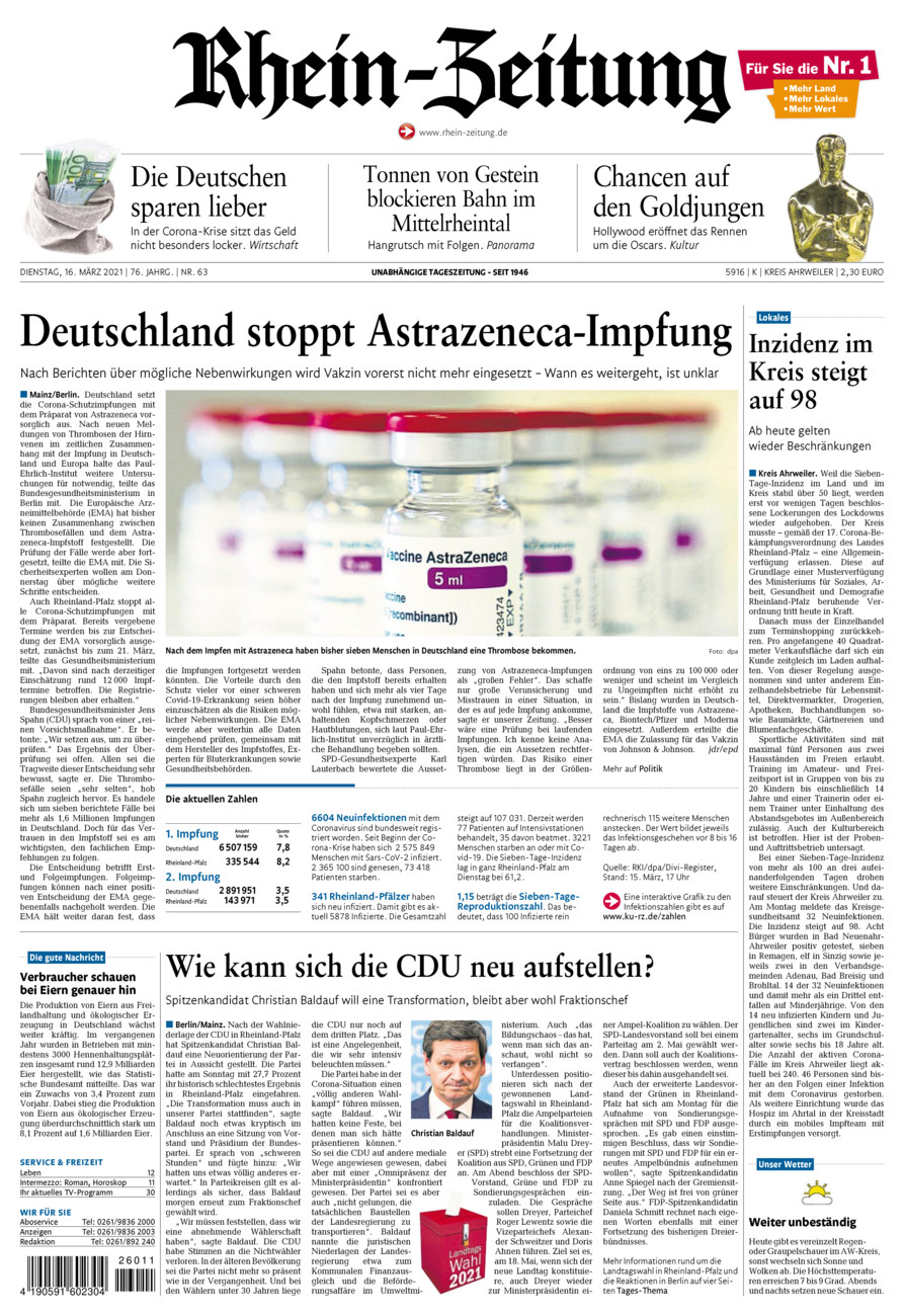 Rhein-Zeitung Kreis Ahrweiler vom Dienstag, 16.03.2021