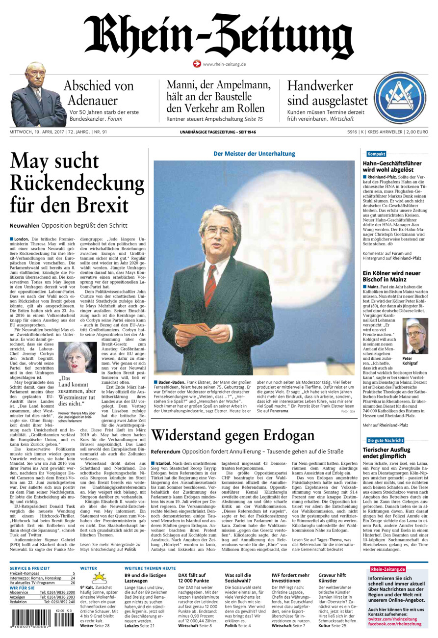 Rhein-Zeitung Kreis Ahrweiler vom Mittwoch, 19.04.2017