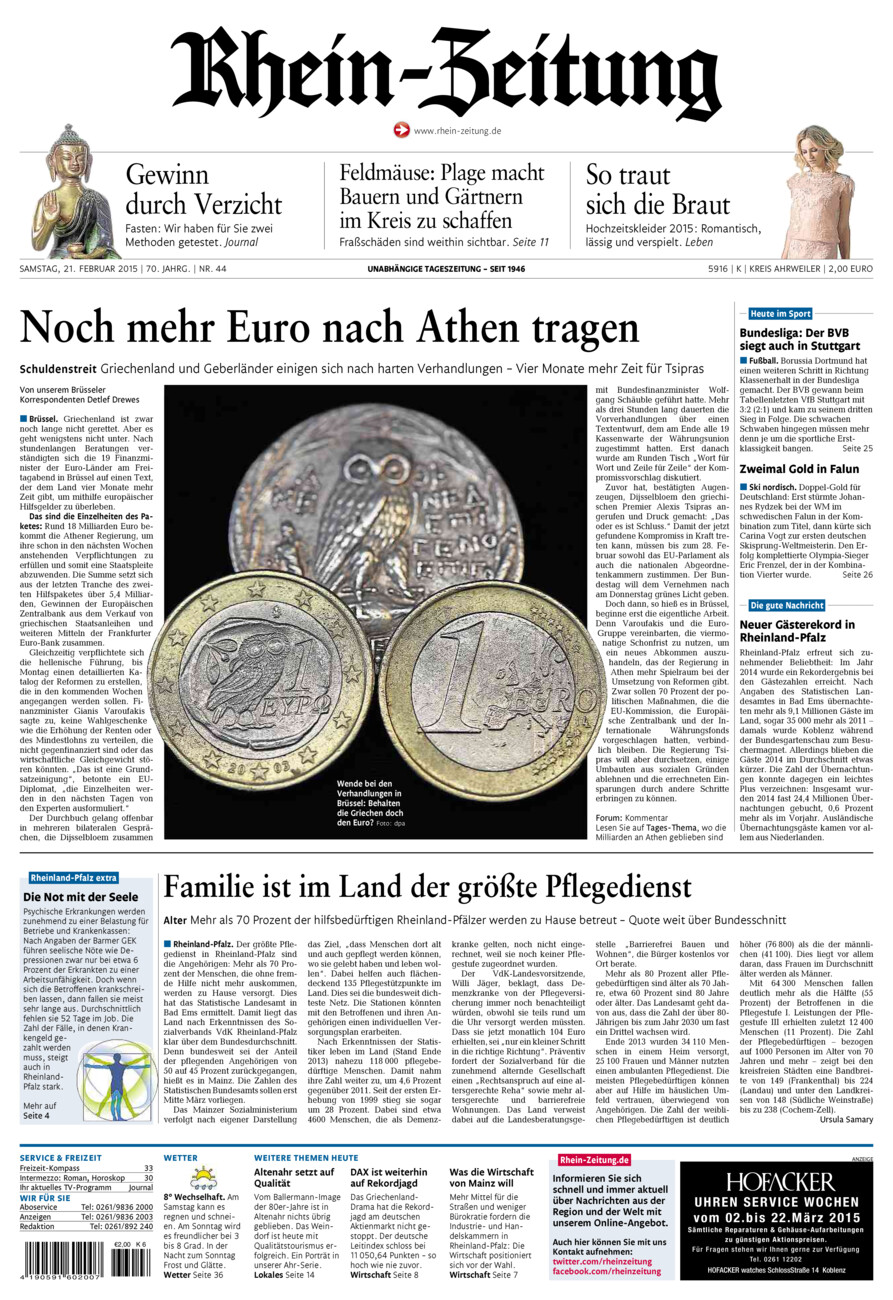 Rhein-Zeitung Kreis Ahrweiler vom Samstag, 21.02.2015