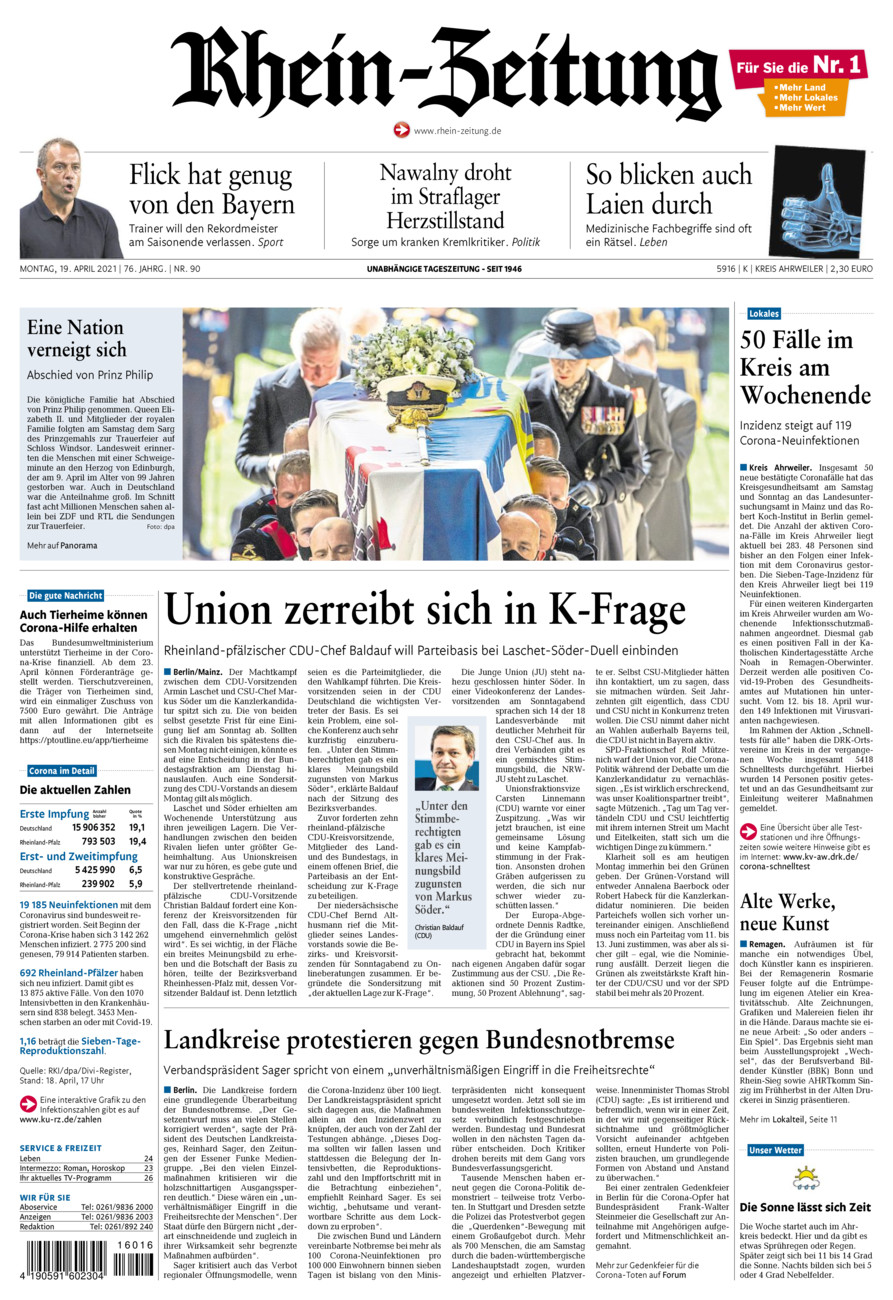 Rhein-Zeitung Kreis Ahrweiler vom Montag, 19.04.2021