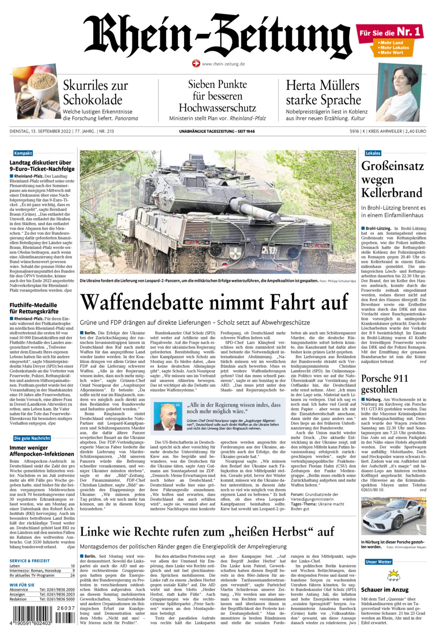 Rhein-Zeitung Kreis Ahrweiler vom Dienstag, 13.09.2022
