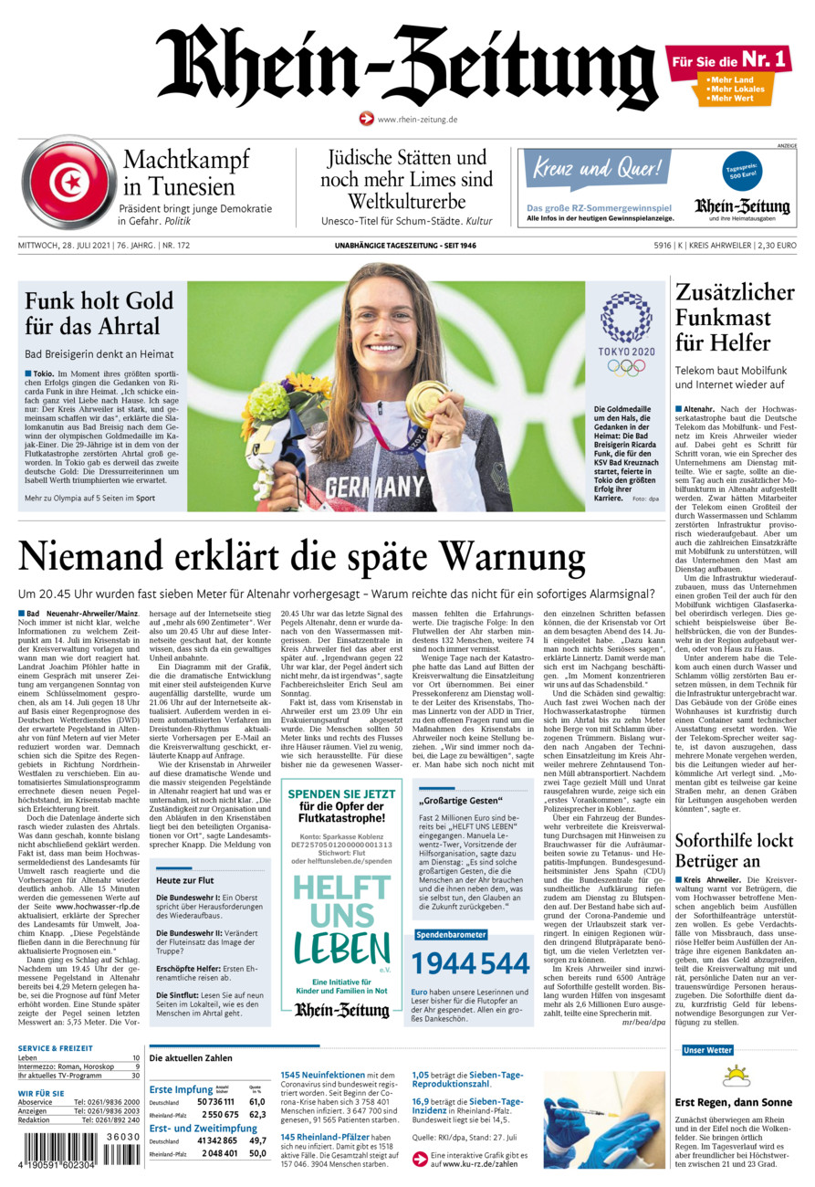 Rhein-Zeitung Kreis Ahrweiler vom Mittwoch, 28.07.2021