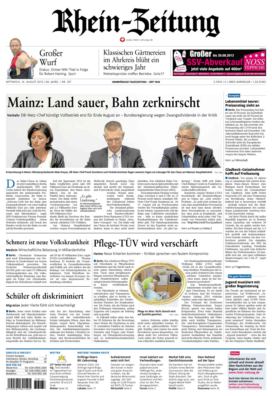 Rhein-Zeitung Kreis Ahrweiler vom Mittwoch, 14.08.2013