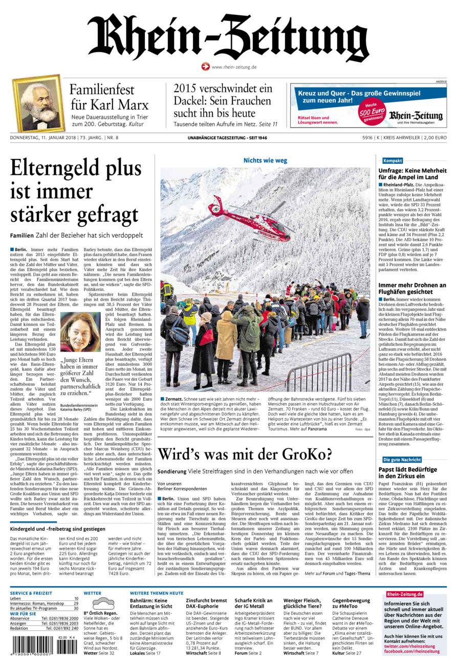 Rhein-Zeitung Kreis Ahrweiler vom Donnerstag, 11.01.2018