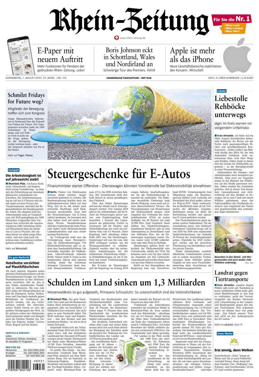 Rhein-Zeitung Kreis Ahrweiler vom Donnerstag, 01.08.2019