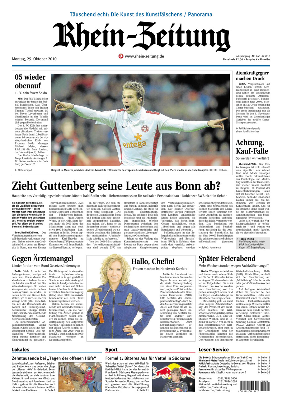 Rhein-Zeitung Kreis Ahrweiler vom Montag, 25.10.2010