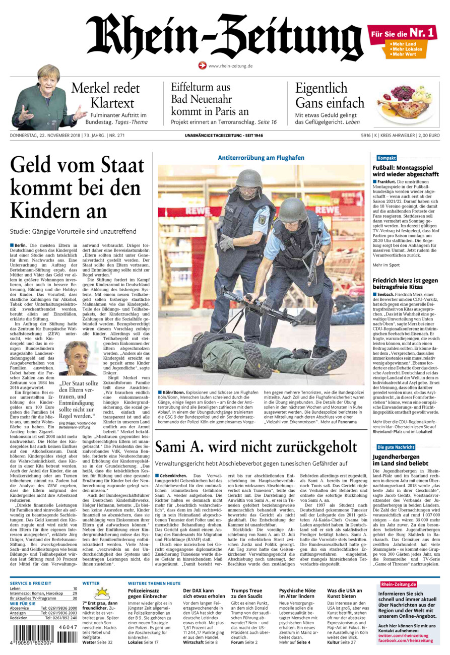 Rhein-Zeitung Kreis Ahrweiler vom Donnerstag, 22.11.2018