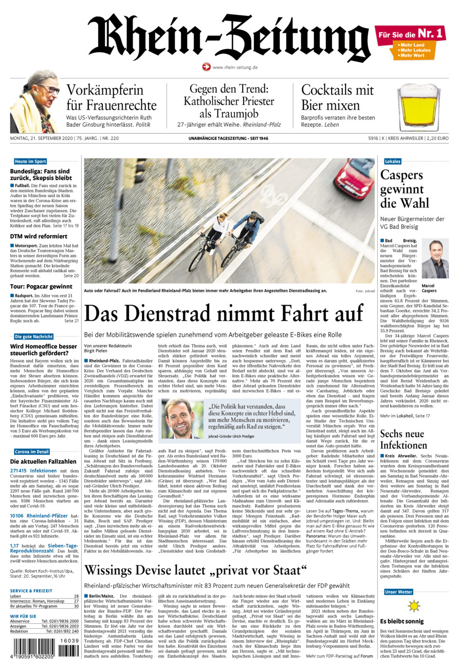 Rhein-Zeitung Kreis Ahrweiler vom Montag, 21.09.2020
