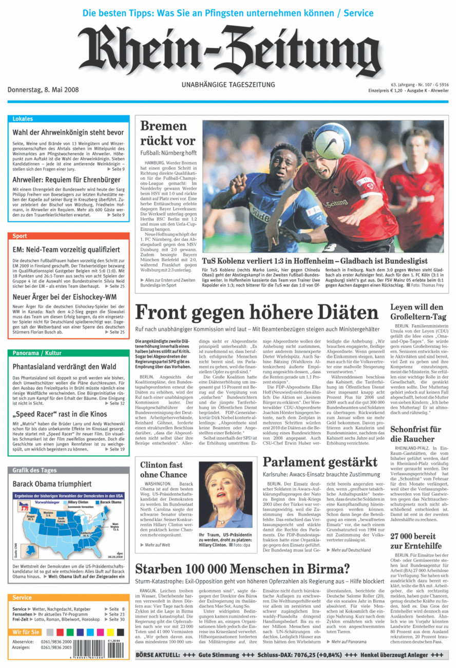 Rhein-Zeitung Kreis Ahrweiler vom Donnerstag, 08.05.2008