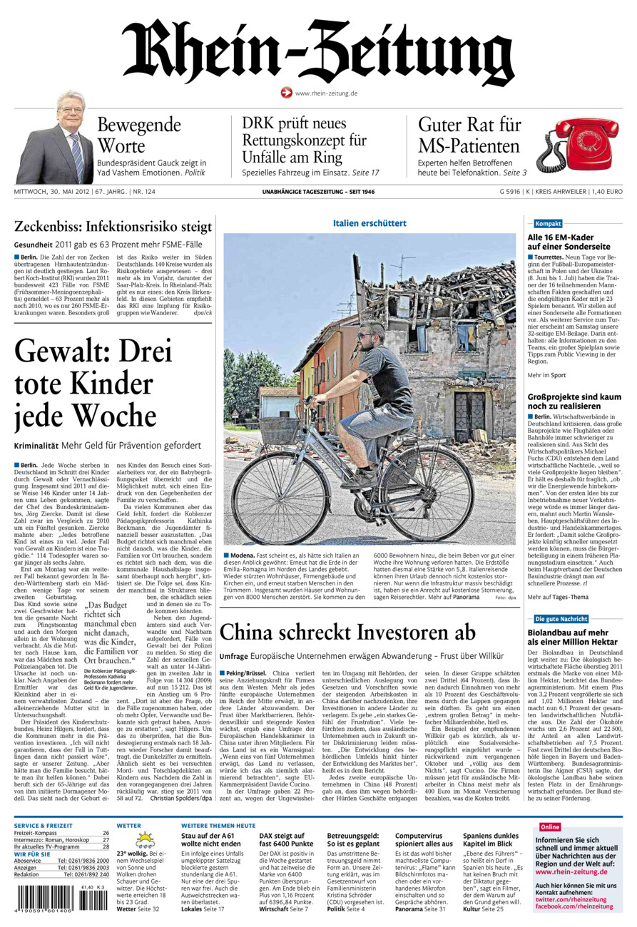 Rhein-Zeitung Kreis Ahrweiler vom Mittwoch, 30.05.2012