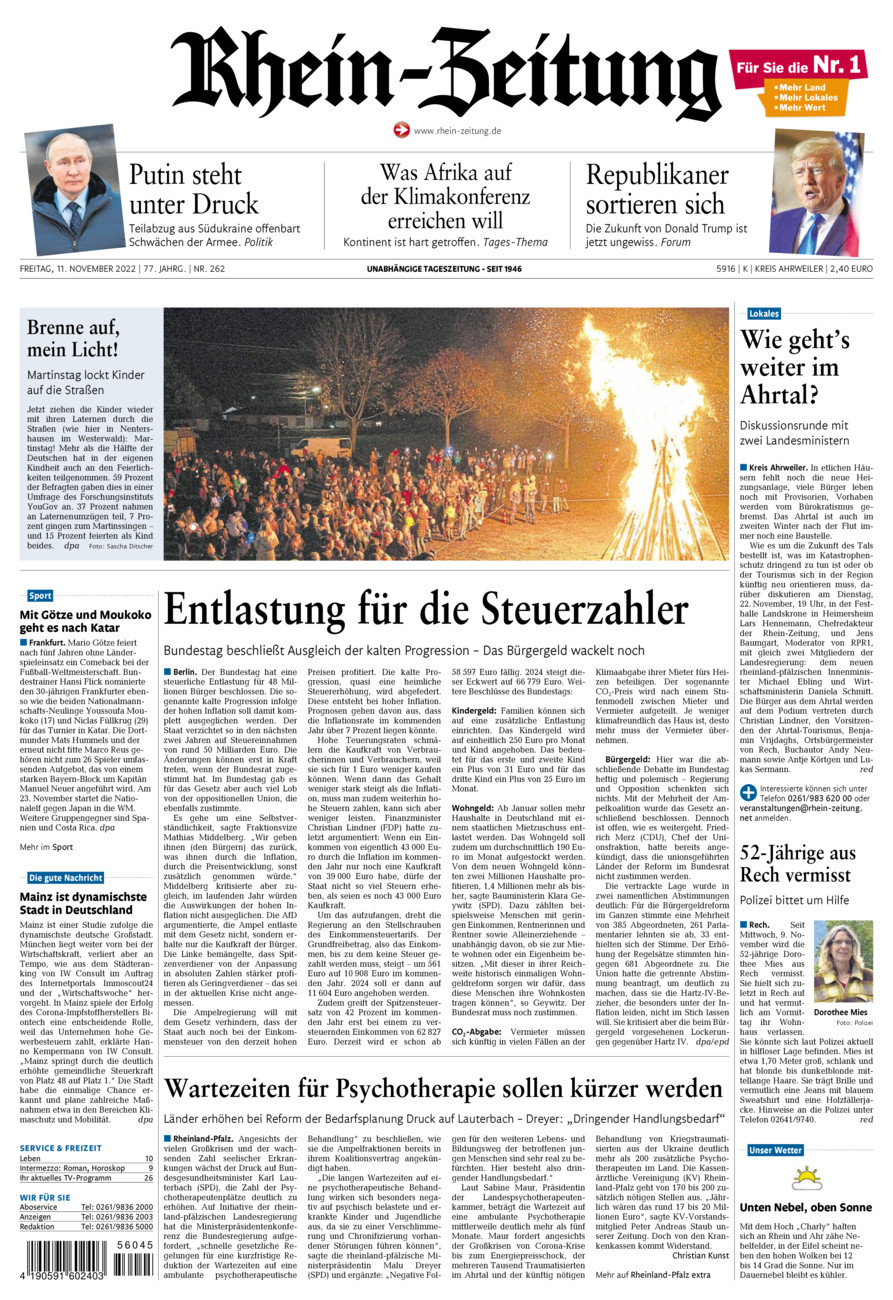 Rhein-Zeitung Kreis Ahrweiler vom Freitag, 11.11.2022