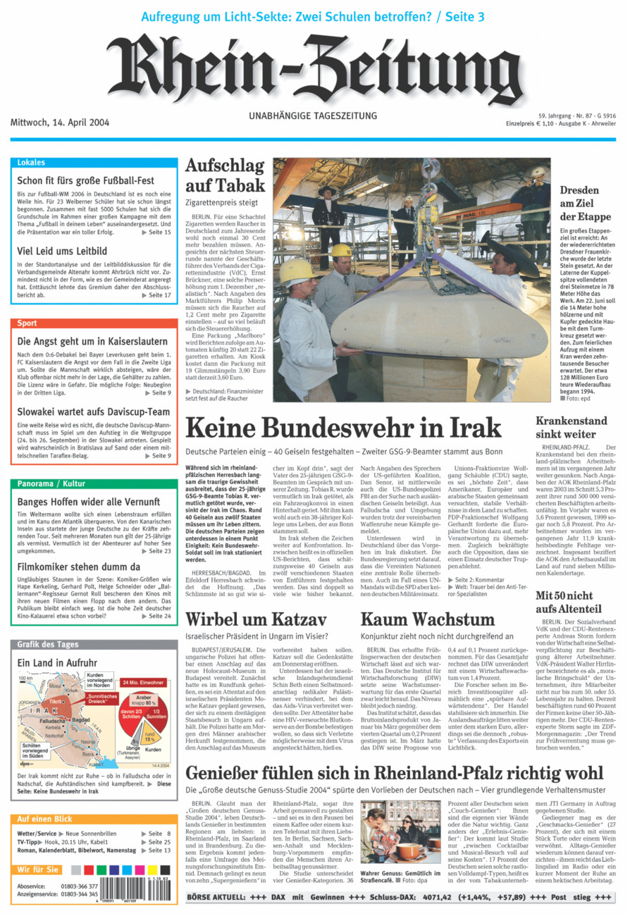 Rhein-Zeitung Kreis Ahrweiler vom Mittwoch, 14.04.2004