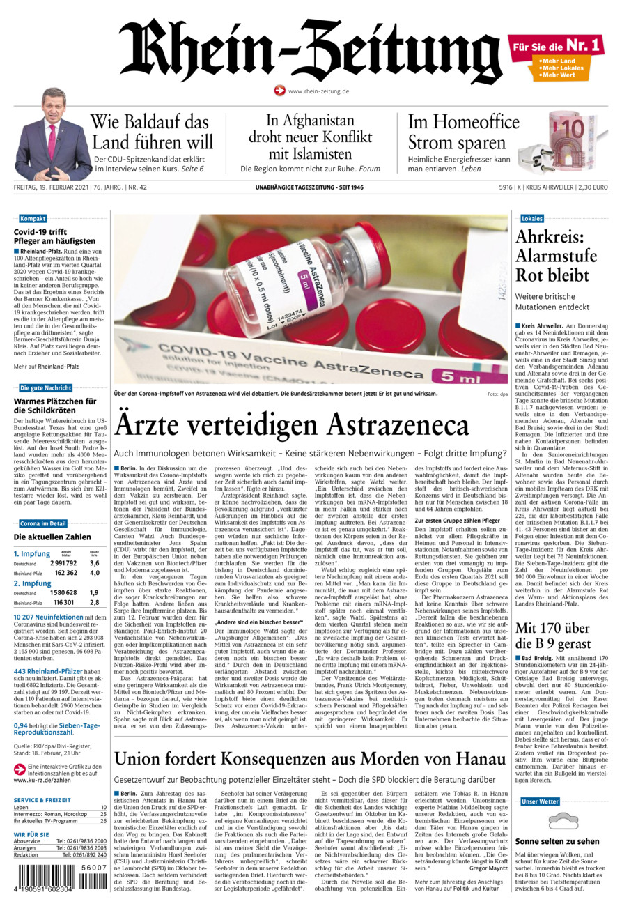 Rhein-Zeitung Kreis Ahrweiler vom Freitag, 19.02.2021