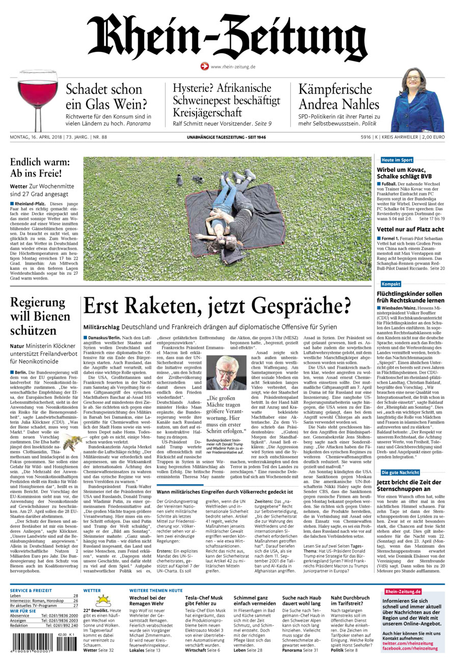 Rhein-Zeitung Kreis Ahrweiler vom Montag, 16.04.2018