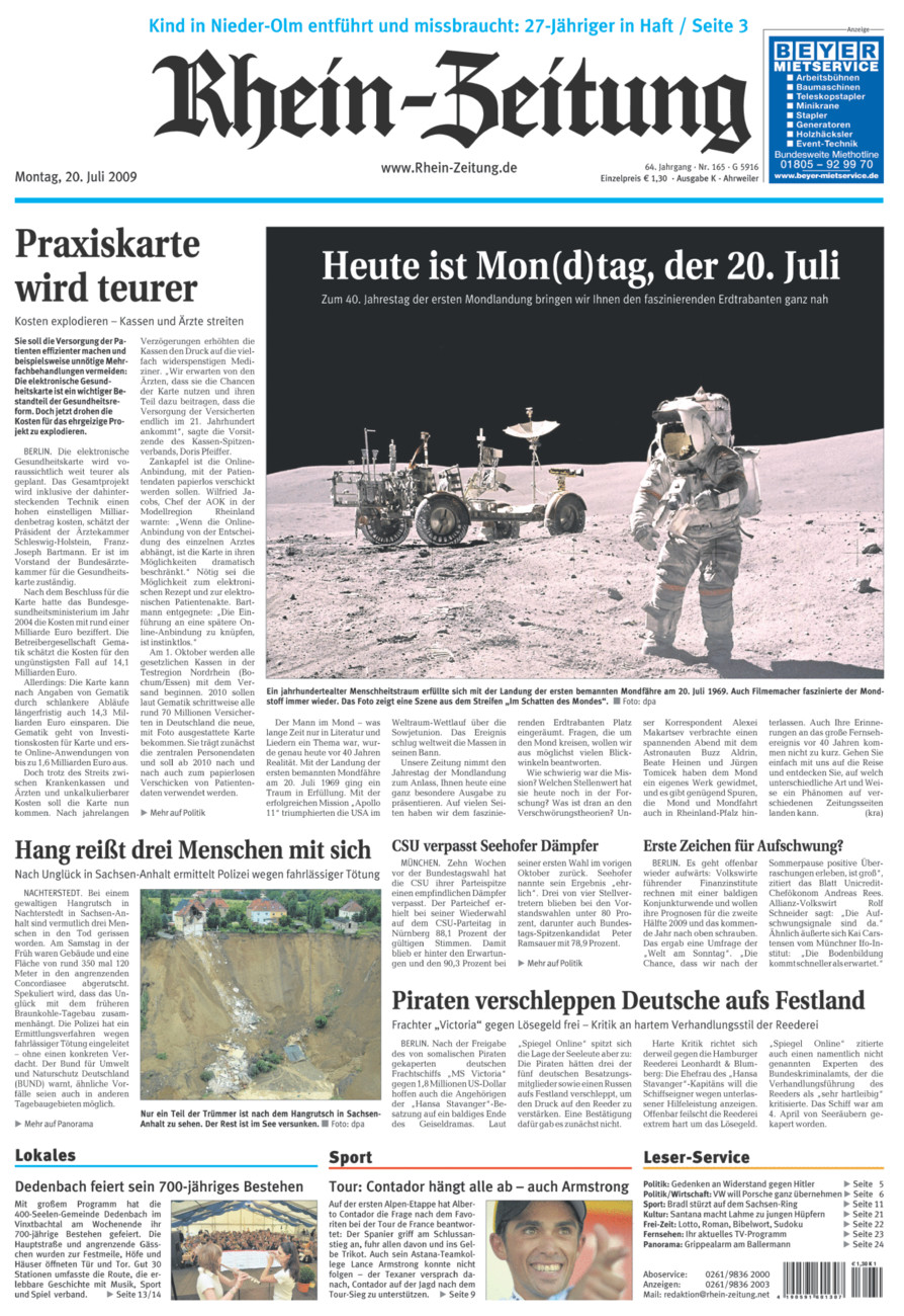 Rhein-Zeitung Kreis Ahrweiler vom Montag, 20.07.2009