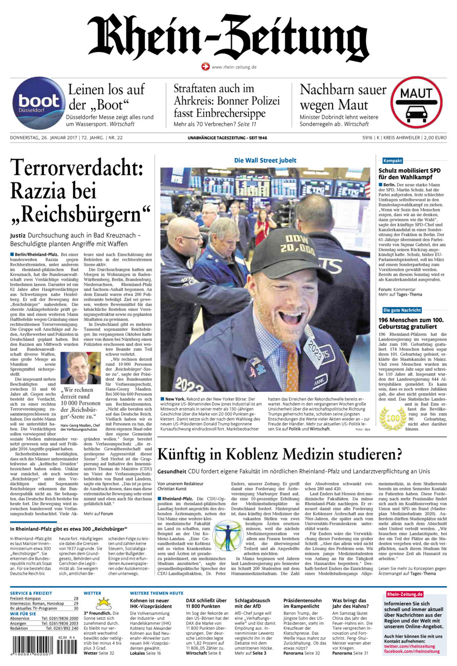 Rhein-Zeitung Kreis Ahrweiler vom Donnerstag, 26.01.2017