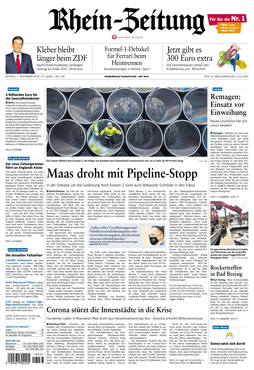 Rhein-Zeitung Kreis Ahrweiler vom Montag, 07.09.2020