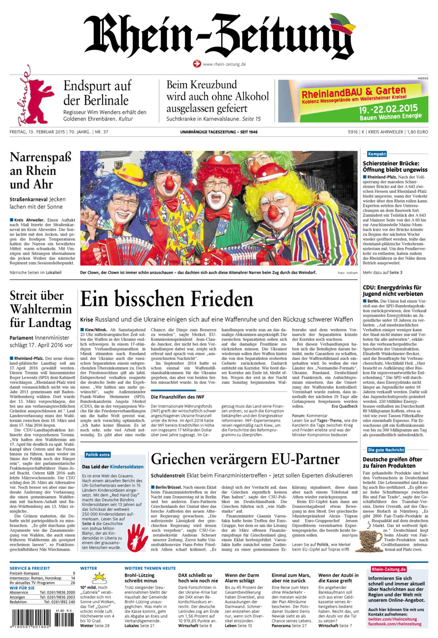 Rhein-Zeitung Kreis Ahrweiler vom Freitag, 13.02.2015