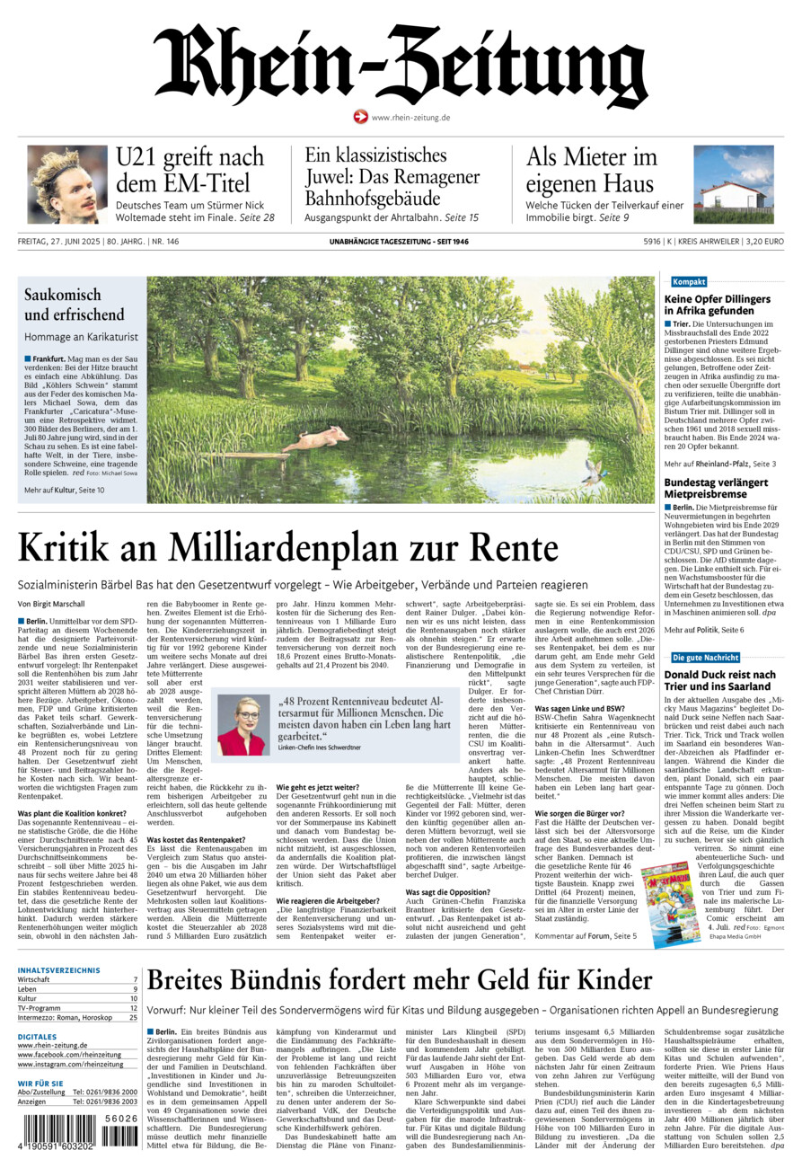 Rhein-Zeitung Kreis Ahrweiler vom Freitag, 27.06.2025