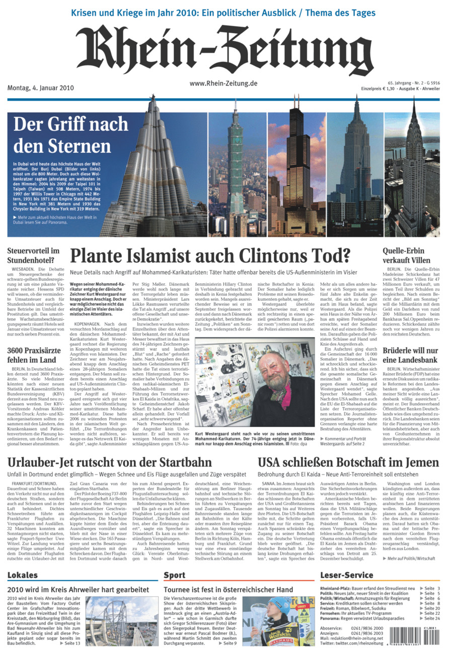Rhein-Zeitung Kreis Ahrweiler vom Montag, 04.01.2010