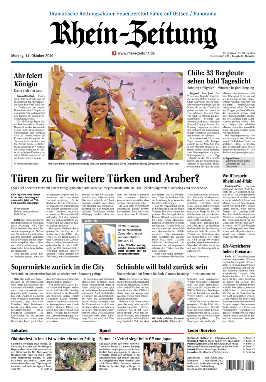Rhein-Zeitung Kreis Ahrweiler vom Montag, 11.10.2010