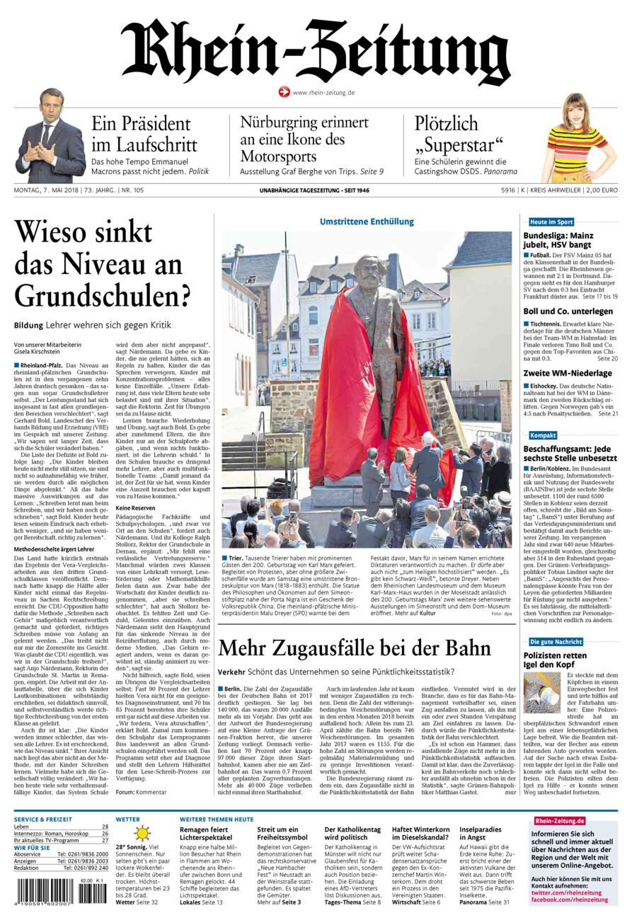 Rhein-Zeitung Kreis Ahrweiler vom Montag, 07.05.2018