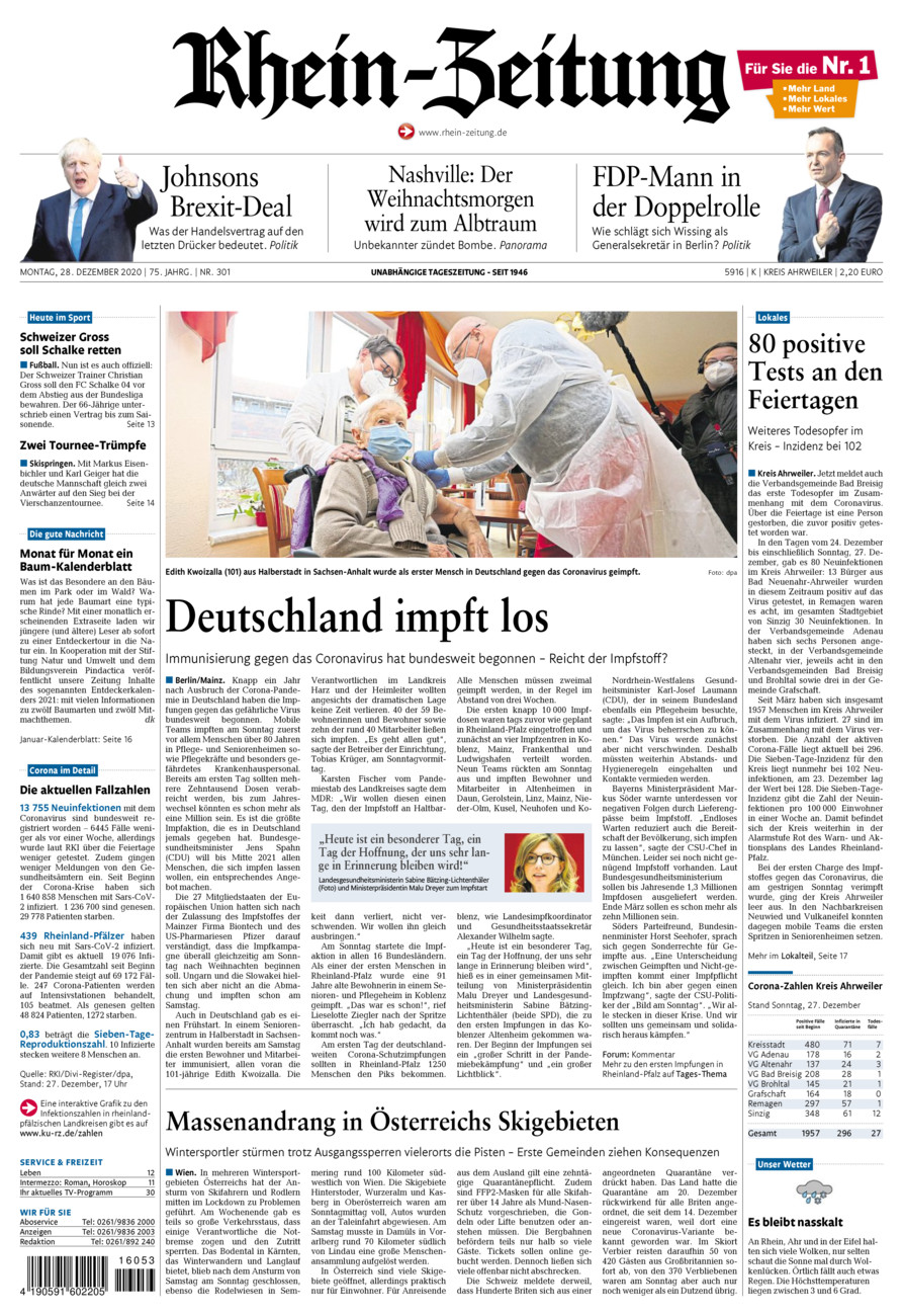 Rhein-Zeitung Kreis Ahrweiler vom Montag, 28.12.2020