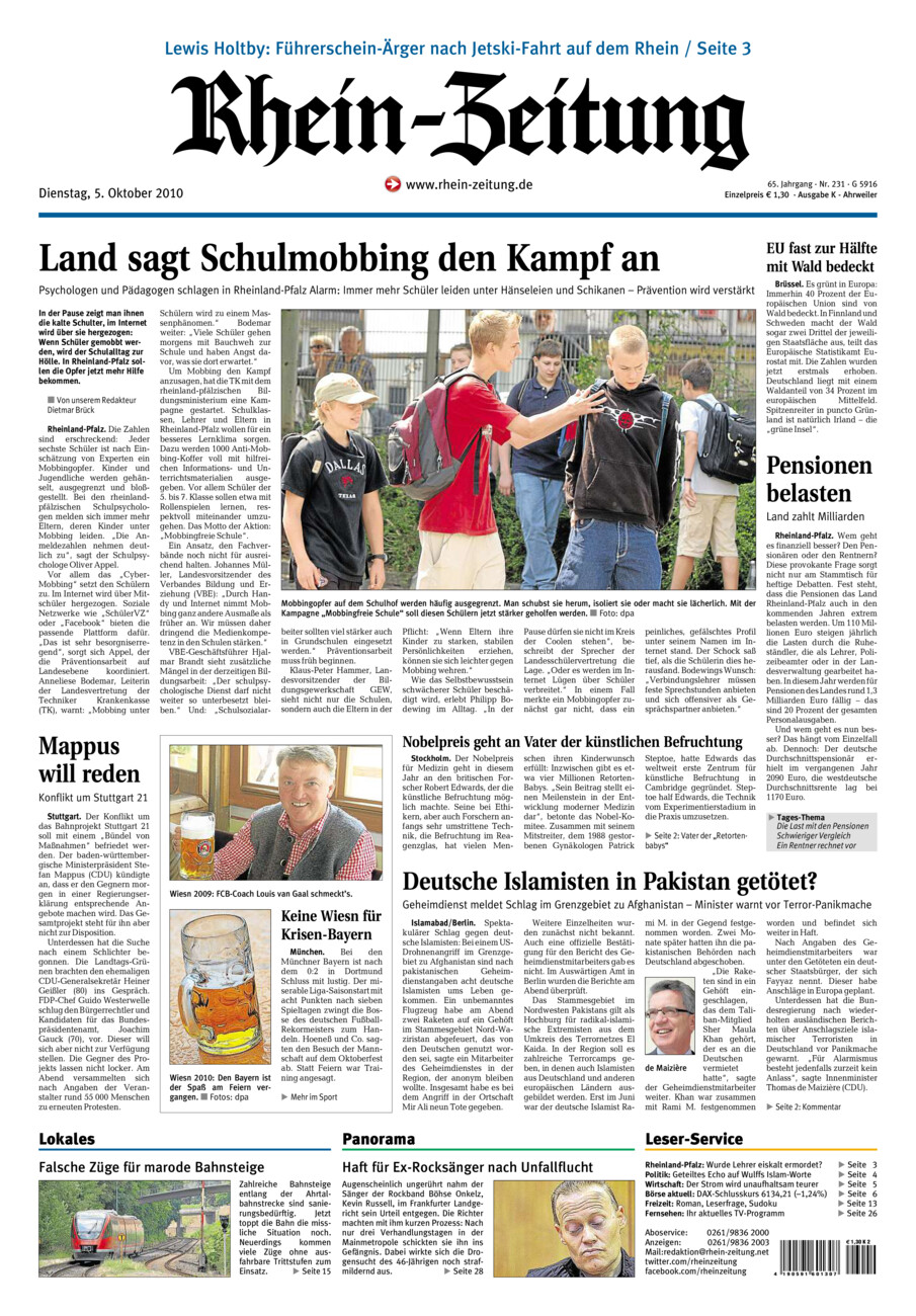 Rhein-Zeitung Kreis Ahrweiler vom Dienstag, 05.10.2010