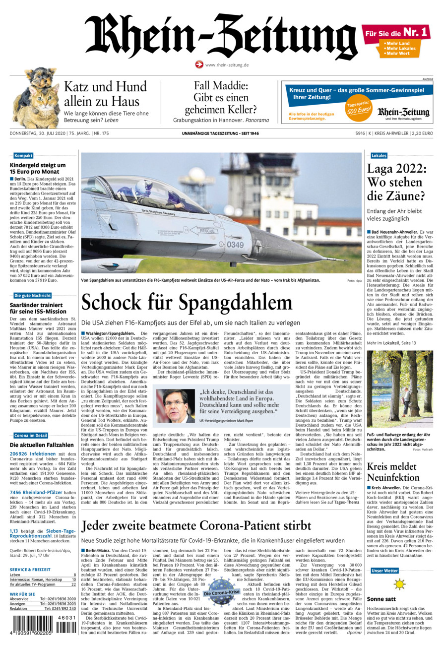 Rhein-Zeitung Kreis Ahrweiler vom Donnerstag, 30.07.2020