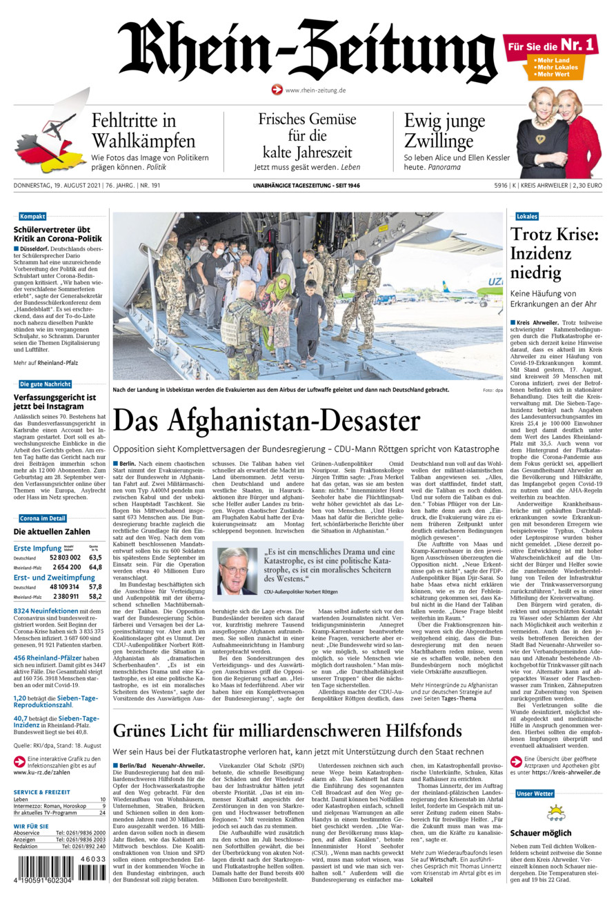 Rhein-Zeitung Kreis Ahrweiler vom Donnerstag, 19.08.2021