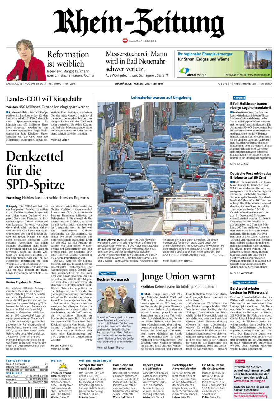 Rhein-Zeitung Kreis Ahrweiler vom Samstag, 16.11.2013