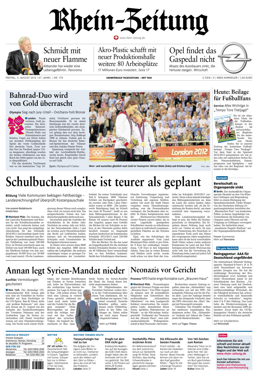 Rhein-Zeitung Kreis Ahrweiler vom Freitag, 03.08.2012