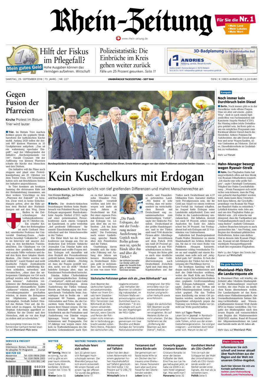 Rhein-Zeitung Kreis Ahrweiler vom Samstag, 29.09.2018