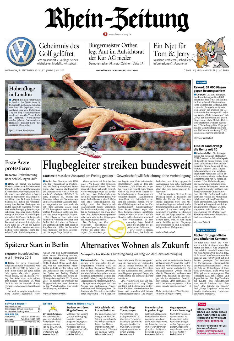 Rhein-Zeitung Kreis Ahrweiler vom Mittwoch, 05.09.2012