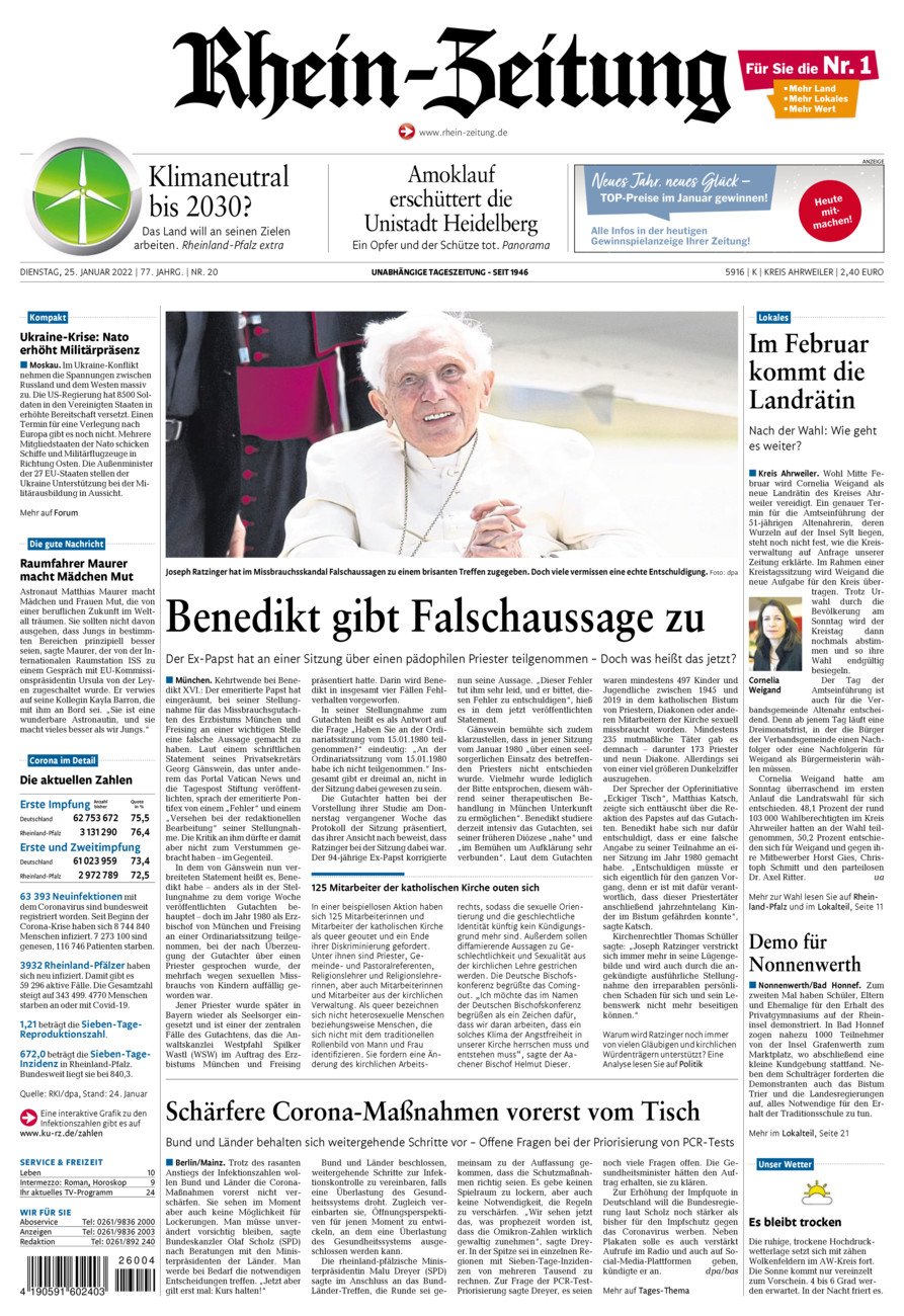 Rhein-Zeitung Kreis Ahrweiler vom Dienstag, 25.01.2022