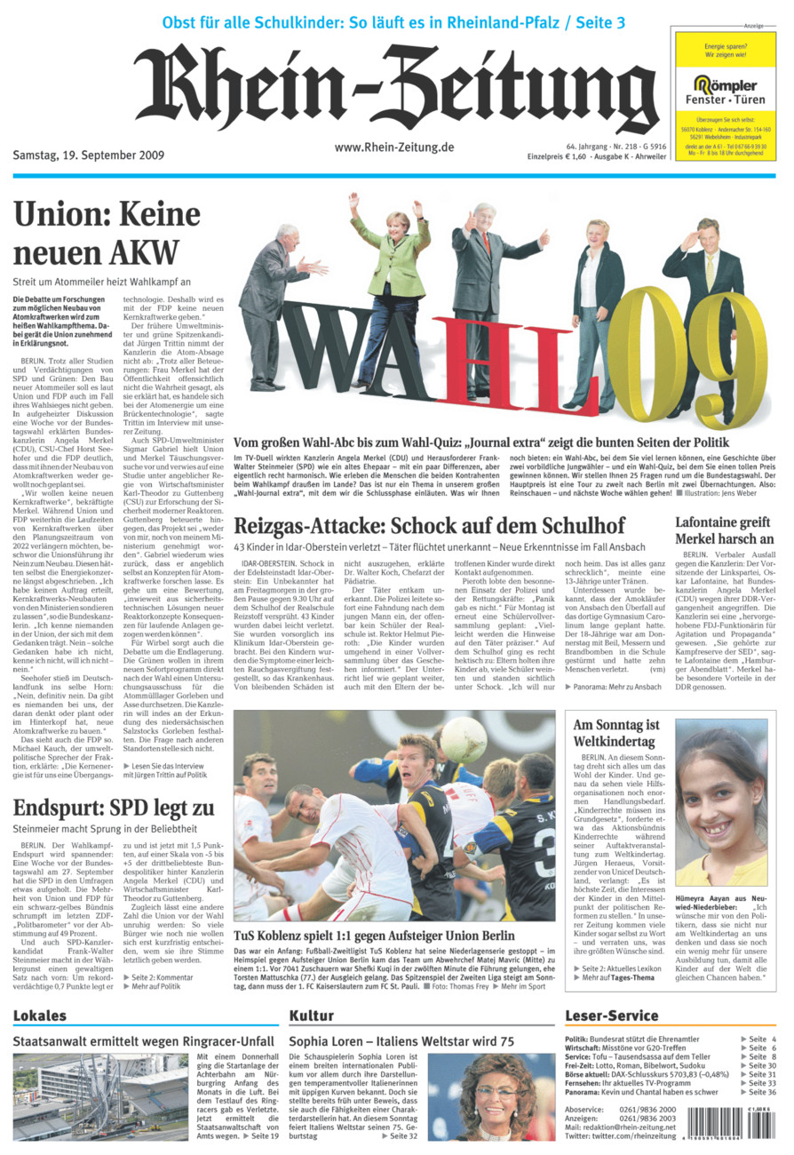 Rhein-Zeitung Kreis Ahrweiler vom Samstag, 19.09.2009