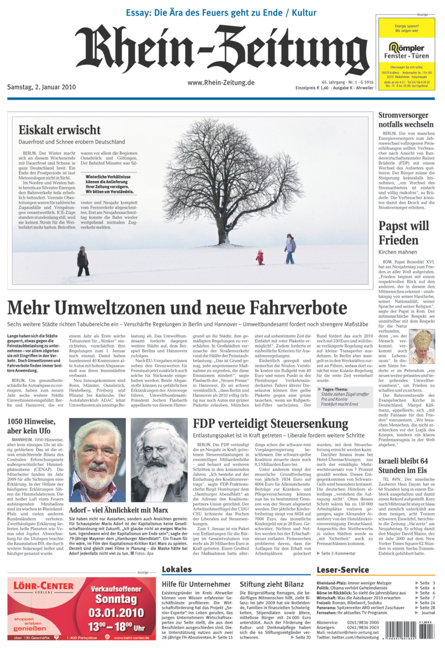 Rhein-Zeitung Kreis Ahrweiler vom Samstag, 02.01.2010