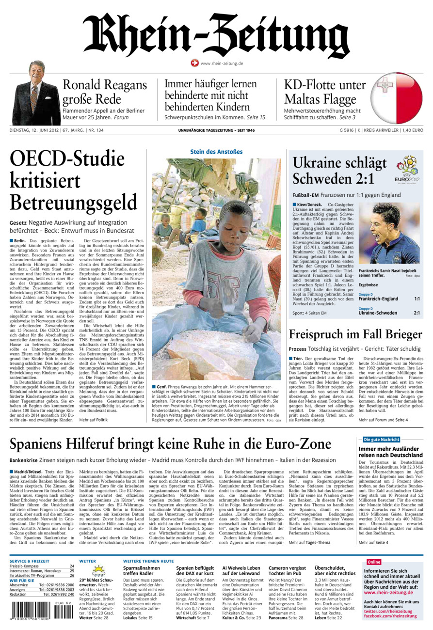 Rhein-Zeitung Kreis Ahrweiler vom Dienstag, 12.06.2012