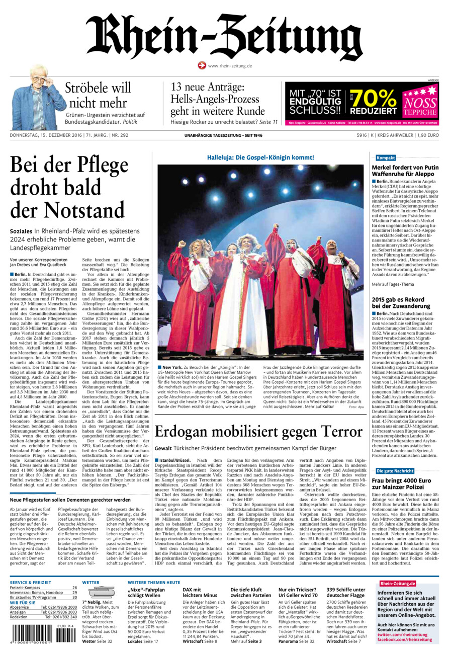 Rhein-Zeitung Kreis Ahrweiler vom Donnerstag, 15.12.2016