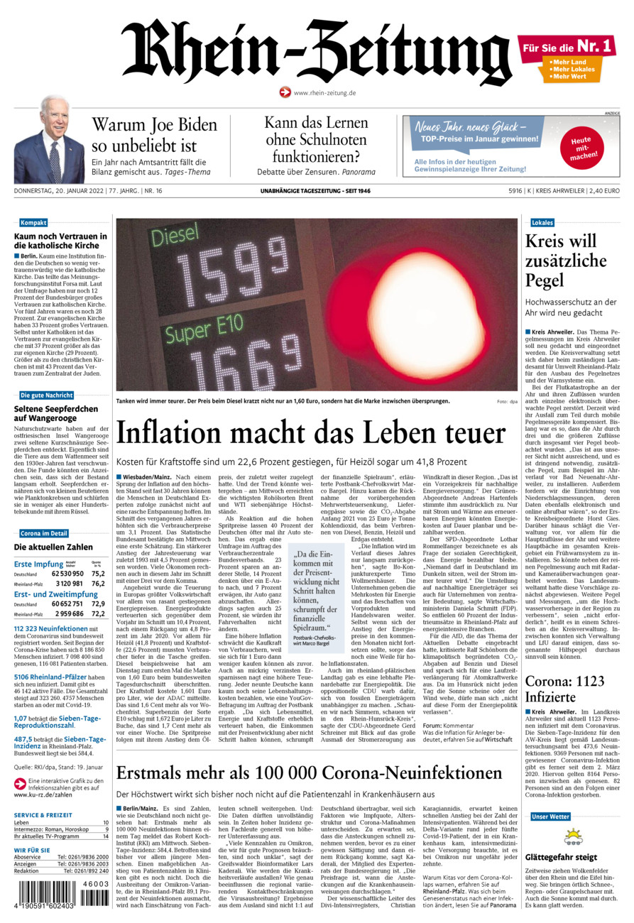 Rhein-Zeitung Kreis Ahrweiler vom Donnerstag, 20.01.2022