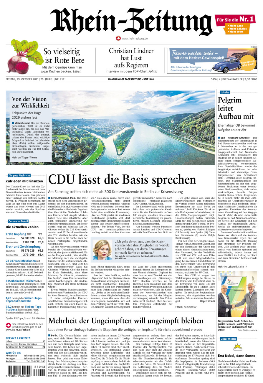 Rhein-Zeitung Kreis Ahrweiler vom Freitag, 29.10.2021