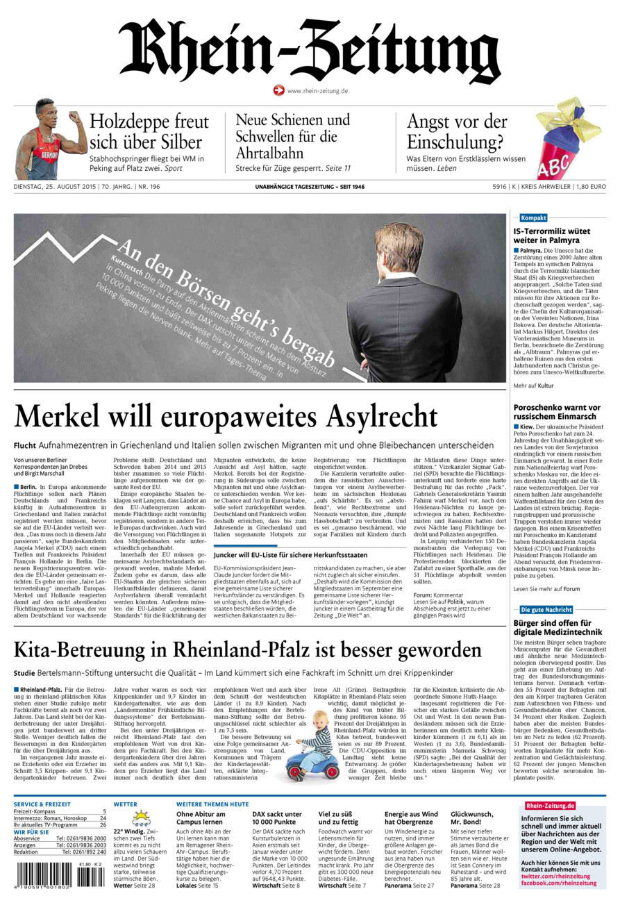 Rhein-Zeitung Kreis Ahrweiler vom Dienstag, 25.08.2015