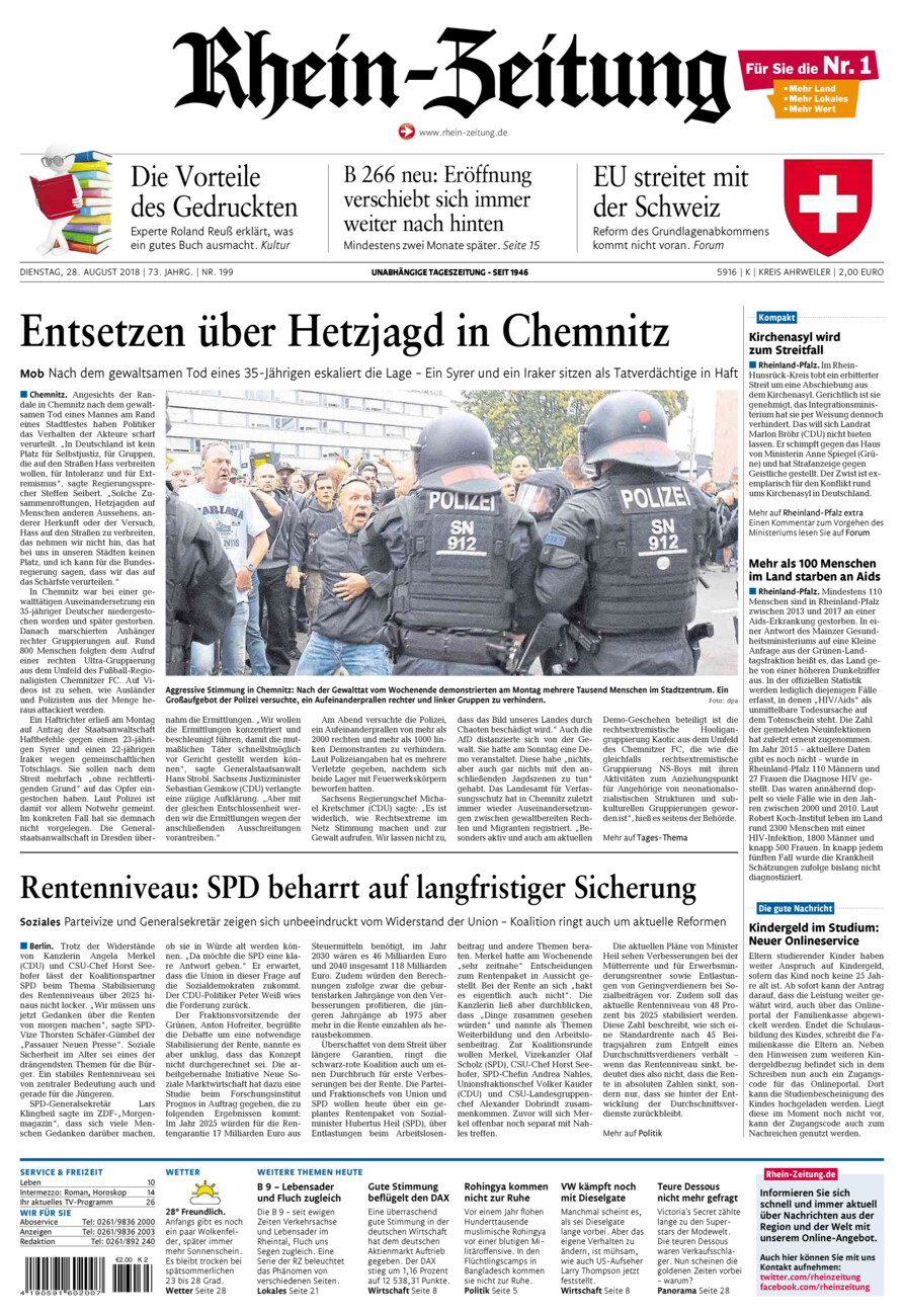 Rhein-Zeitung Kreis Ahrweiler vom Dienstag, 28.08.2018