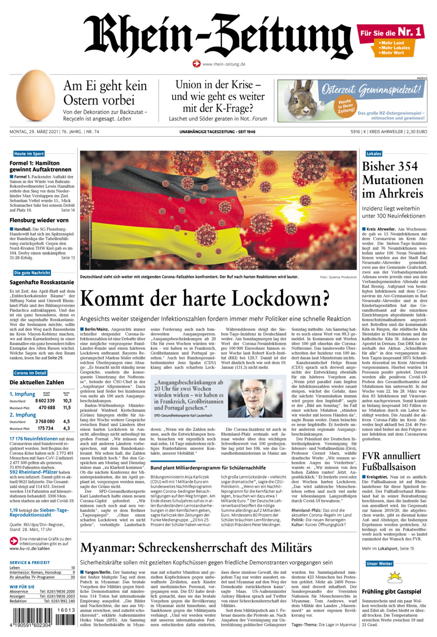 Rhein-Zeitung Kreis Ahrweiler vom Montag, 29.03.2021