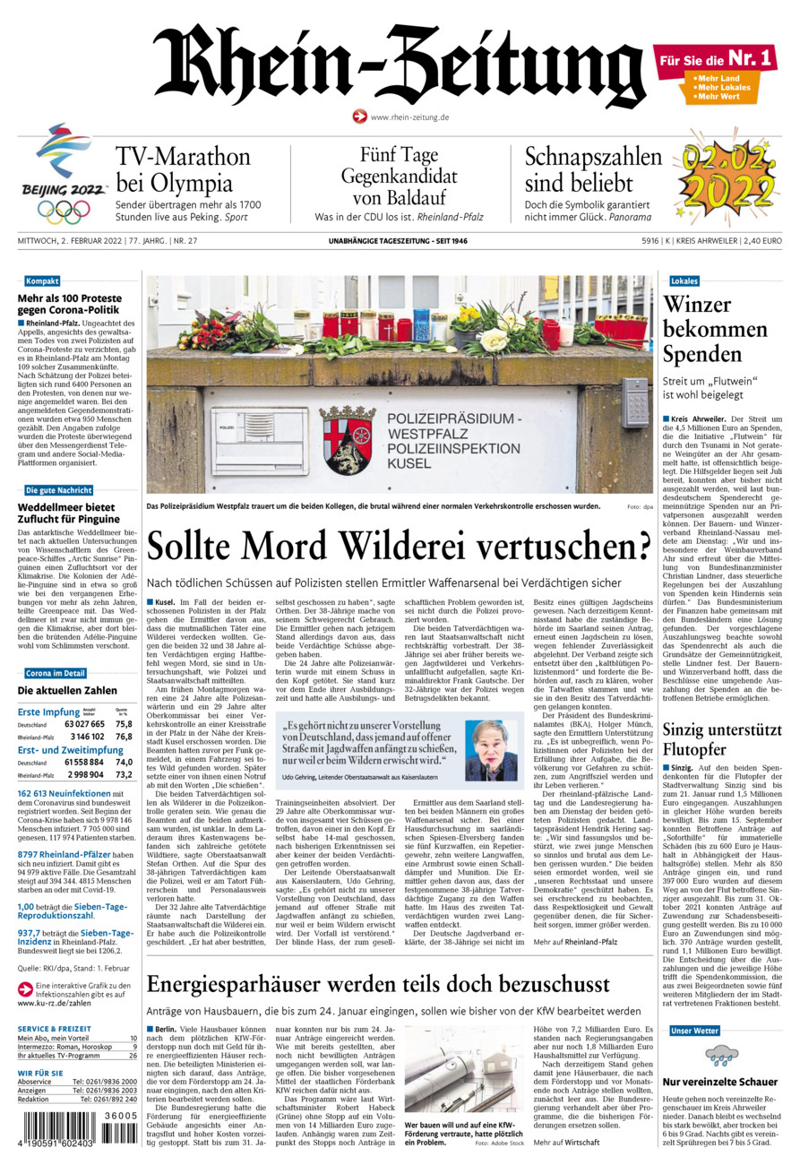 Rhein-Zeitung Kreis Ahrweiler vom Mittwoch, 02.02.2022